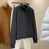 ¡Dile adiós al estorbo! De Rong top cómodo versátil con cuello de soporte de bolsillo, cierre de cremallera, corte ajustado, favorecedor, sudadera chaqueta elástica para mujer
