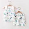 Conjunto de Shorts com Colete Infantil Jacquard de Algodão Puro Roupas Finas com Ar Condicionado para Meninos e Meninas Pijama Sem Costura Abertura na Virilha Conjunto de Duas Peças