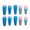 Uñas de Ataúd Extra Largas Europeas y Americanas Azul Polvo Plateado Color Pop Uñas de Ballet Uñas Postizas Listas para Usar Venta al Por Mayor Exportación Uñas Postizas Acabadas