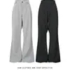 Mezcla para commuting, corte tridimensional, caída elegante, unisex, bordado con patrones intrincados, de rayas, pantalones ligeramente acampanados, disponibles en gris y negro