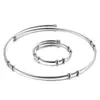 Collar pulsera de acero inoxidable minimalista europeo y americano, cable de acero, cuentas pequeñas, torcido, cuello abierto, joyería con colgante de moda DIY