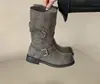 Novas Botas Ocidentais Francesas Retrô de Cano Longo Baixo com Pilha de Jeans Desfiado para Mulheres Primavera Outono Botas de Cavaleiro 2026 Salto