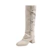 Caña de Bota Desmontable, Botas Largas y Cortas Convertibles, Nuevo Estilo Otoño e Invierno 2026, Botas Arrugadas de Punta Cuadrada, Botas Altas de Tacón Grueso hasta la Rodilla