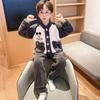 Pijamas para niños de otoño e invierno, gruesos, forrados de vellón, cálidos, para niños y niñas, kimono, cárdigan de franela de dibujos animados, traje para el hogar