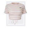 Diseño de verano sentido del cuidado camiseta de manga corta a rayas sin espalda chica caliente americana top corto para el ombligo moda extranjera para mujer