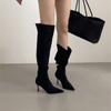 Botas Elegantes de Salto Alto Acima do Joelho para Mulheres 2025 Novo Estilo Hot Girl Melard Tubo Largo Bico Fino Botas de Salto