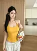 Top regata de renda com cadarço no pescoço, estilo "spicy girl", para mulheres, roupa íntima de verão com bojos embutidos, modelador, pode ser usado como peça externa, top base
