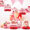 Decoração de Centro de Mesa Colmeia Morango Baby Party para Mesa Suprimentos para Festa de Aniversário de Morango Adequado para Meninos e Meninas