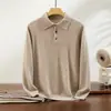 Suéter de Cachemir 100% para Hombre Color Sólido Tejido Plano Cuello Polo Casual Negocio Holgado Manga Larga Tejidos de Nicho Moderno