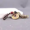 Colgante Pixiu Atrapa-Dinero de Latón Puro Llavero para Coche Lanyard Tejido Vintage Hecho a Mano Accesorio para Llavero