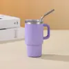 Taza de coche mini de 4 oz para viajes transfronterizos con asa, taza de hielo de acero inoxidable al vacío, taza de café portátil para exteriores con pajita