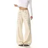 Jeans retro americanos con diseño de hebilla de metal para mujer, nuevo estilo callejero de otoño, pantalones sueltos y casuales de longitud hasta el suelo