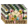 Mantel de Pascua transfronterizo lino patrón de huevo conejo impreso mantel de mesa fiesta atmósfera festiva vajilla decorativa