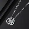 Collar de Camelia de Plata de Ley S925 con Diseño de Rosa Hueca, Doble Cadena, Moissanita, Lujo Ligero, Elegante Collar de Moissanita de Gama Alta