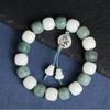 Pulsera de dedo suave con degradado multicolor, hecha a mano, con raíz de bodhi de jade blanco, pastel de arroz pequeño, tallada a mano, con seis caracteres, palabras verdaderas, anillo de cuentas