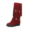 Botas de franja com contas de cor elegante, botas casuais com salto, botas de cano alto, Amazon, AliExpress, botas de comércio exterior, tamanhos 4-43, tamanhos grandes