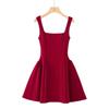 Q124-24 Invierno Nuevo Retro Francés Chica Caliente Costuras Cremallera Espalda Falda Slip Vestido Cintura Plisada