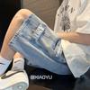 Pantalones cortos de mezclilla para el trabajo para hombre estilo ins Hong Kong moda de calle marca de moda verano holgados combinan con todo pantalones casuales retro americano de cinco puntos