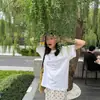 Camiseta blanca de algodón de manga corta para mujer con estampado de delfín y paloma estilo coreano, ajuste holgado de verano, diseño adelgazante, top de nicho
