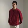 Camiseta de Manga Larga con Media Cremallera de Peso Pesado 280G para Hombre, Nuevo Estilo Primavera y Otoño, Sudadera de Cuello Alto sin Cuello Holgada de Alta Gama, Camiseta Básica al por Mayor