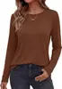 Camiseta Básica Feminina de Manga Longa com Gola Redonda, Estilo Simples, Seda Leite Elástica Slim Fit Camada Interna Base, Versátil para Primavera e Outono, Cor Lisa