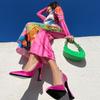 Vestido Externo Versátil de Comprimento Médio com Gola Alta, Mangas Longas, Estampado e Alta Elasticidade - Moda Outono/Inverno 2025 - Roupas Europeias e Americanas Transfronteiriças