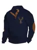 Venda Mais Cruzada da Amazon Outono e Inverno Tamanho Europeu Masculino Natal Casual Gola Alta Falsa Manga Longa Estampada Blusa de Moletom com Três Botões