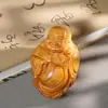 Figura Esculpida de Maitreya Sorridente em Madeira de Cipreste de Penhasco, um Feliz Maitreya Buda Barrigudo Sorridente Ornamento de Mão, uma Pequena Peça Artesanal para Entretenimento e Brincadeira