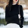 Suéter preto de gola alta para mulheres, novo estilo outono e inverno 2026, top de tricô com babados, blusa básica de renda plus size