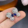 Aretes de zafiro natural con buenas inclusiones de color son todos de fina plata S925 Seiko incrustados con piedra principal tamaño 3*4mm