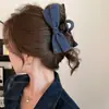 Pinza de sujeción de mezclilla con lazo de estilo coreano de moda para mujer 2025 Nuevo sentido de la moda Pinza para el pelo Pinza de tiburón para la parte posterior de la cabeza