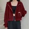 Otoño 2026 Nuevo Suelto Estilo Coreano Delgado Manga Larga Con Capucha Sudadera Cardigan Chaqueta Mujer Tendencia Ins Top Corto