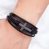 Pulseira de Couro Trançado Cruzado Estilo Europeu e Americano Transfronteiriço DIY Moda Trançada Multicamadas Pulseira de Couro Masculina com Fecho Magnético