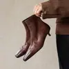 34 a 42 yardas Piel Genuina Superficie Suave Tacón Bajo Botines Transfronterizo Comercio Exterior Tallas Grandes Punta Cuadrada Adelgazantes Botas de Moda Otoño Invierno Viaje Diario Mujer