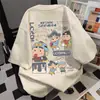 Camiseta Estampada Fofa do Crayon Shin-Chan de Manga Curta para Mulheres Verão 2025 Solta Casual Slimming Versátil Gola Redonda Top