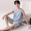Pijama de Verano 100% Algodón Puro para Hombre, Chaleco sin Mangas y Shorts, Delgado y Holgado, Se Puede Usar Afuera, Ropa de Casa, Conjunto Fresco