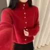 Suéter de punto cruzado estilo coreano, simple y elegante, que reduce la edad, de cuello alto medio con botones para mujer, nueva moda otoño/invierno 2026, holgado y suave