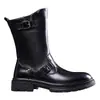 Botas Calzado de Hombre Cuero Genuino Británico Botas de Caña Alta Invierno Terciopelo Cálido Botas de Algodón de Moda Botas de Cuero para Motociclista