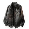 Jaqueta de Couro PU Masculina Muqiu 2026 Novo Estilo Americano Jaqueta Biker Funcional Tendência Masculina Gola Alta