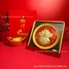 Ouro Puro 999 Novo Mais Vendido Estilo Chinês Quadrado Redondo Prato Bacia do Tesouro Display de Mesa Embalagem de Presente de Alto Padrão Personalizado Atacado