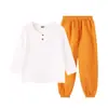 Conjunto de verão para bebês: algodão plissado, respirável, camiseta de manga comprida color-blocking e calça jogger conjunto de duas peças para meninos e meninas, fresco e à prova de mosquitos