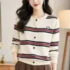 Outono/Inverno 2026 Novo Tricô Listrado Color Block Soltinho Tamanho Plus Size Feminino Novo Suéter Cardigã Casaco Emagrecedor