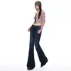 Jeans para Mujer Otoño Nuevo Bordado de Bigotes de Gato Estilo Retro Americano Personalidad No Aprietan las Piernas Elásticos Ajustados Pierna Ancha Largos