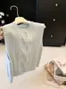Chaleco de punto trenzado liso de cuello redondo para mujer, nuevo artículo de otoño, top elegante para superponer, azul, talla única, albaricoque