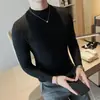 Ropa para Hombre al por Mayor Nuevo Suéter de Color Sólido Suéter de Punto para Hombre de Cuello Medio Suéter Cálido de Capa Base Suéter de Cuello Alto Pequeño Marca de Tendencia