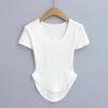 Camiseta Básica Elástica Slim Latte Girls Pure Want Cintura Ant Sexy Cor Sólida Slim Fitness Top de Yoga