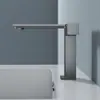 Torneira Minimalista de Cobre para Lavatório Quente e Frio, Torneira para Lavatório de Embutir na Cor Cinza Chumbo para Uso Doméstico