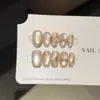[Café Tingido com Champagne] Âmbar Manchadado Estilo Ins Unhas Vestíveis Feitas à Mão Curto Outono e Inverno Patches de Manicure Unhas Postiças