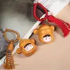 Colgante de Sombrero de Erudito Tallado de Sándalo Dorado, Colgante Lindo de Cabeza de Animal de Dibujos Animados, Llavero Borla Encanto para Bolso