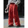 Louvre Inverno Novo Rua Americana Plissado Cordão Acolchoado Calça Cargo Solta Perna Larga Casual Calça Slim para Mulheres